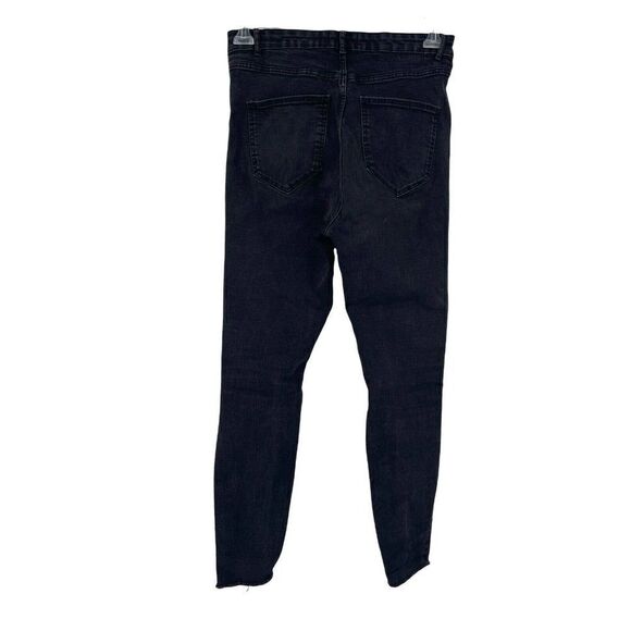 Zara Super High Rise Jeans Black Skinny Distressed Size 10 Punk Rock Stretch - Picture 3 of 6
